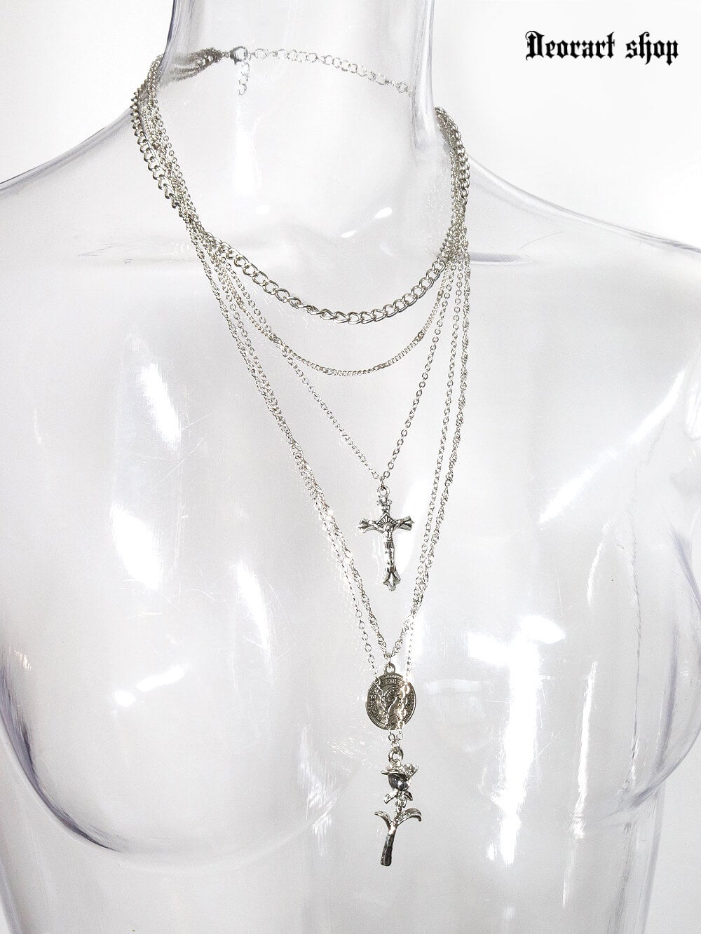 BY1166 [ 薔薇 ]3連 チェーン ネックレス [十字架・cross] | Deorart shop