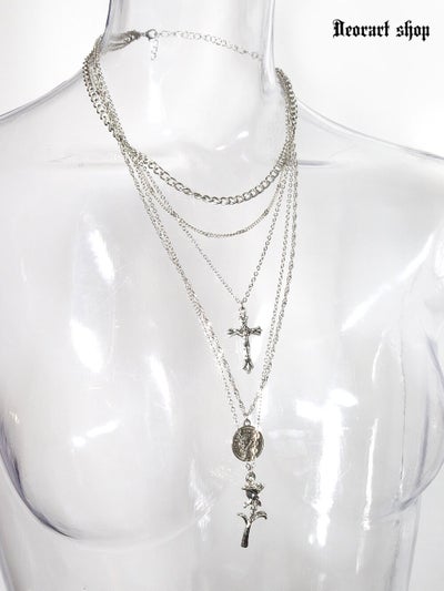 BY1166 [ 薔薇 ]3連 チェーン ネックレス [十字架・cross] | Deorart shop