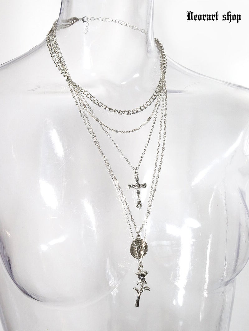 Deorart,ディオラート,V系,ヴィジュアル系,ネックレス,ペンダント,ジャラジャラ,重ね付け,3連,4連,三連,四連,薔薇,十字架,ネックレス,バンド,メンズ,レディス