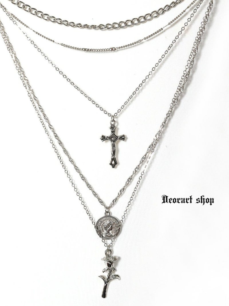 Deorart,ディオラート,V系,ヴィジュアル系,ネックレス,ペンダント,ジャラジャラ,重ね付け,3連,4連,三連,四連,薔薇,十字架,ネックレス,バンド,メンズ,レディス