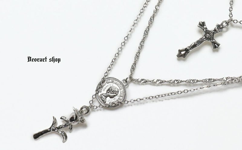 Deorart,ディオラート,V系,ヴィジュアル系,ネックレス,ペンダント,ジャラジャラ,重ね付け,3連,4連,三連,四連,薔薇,十字架,ネックレス,バンド,メンズ,レディス