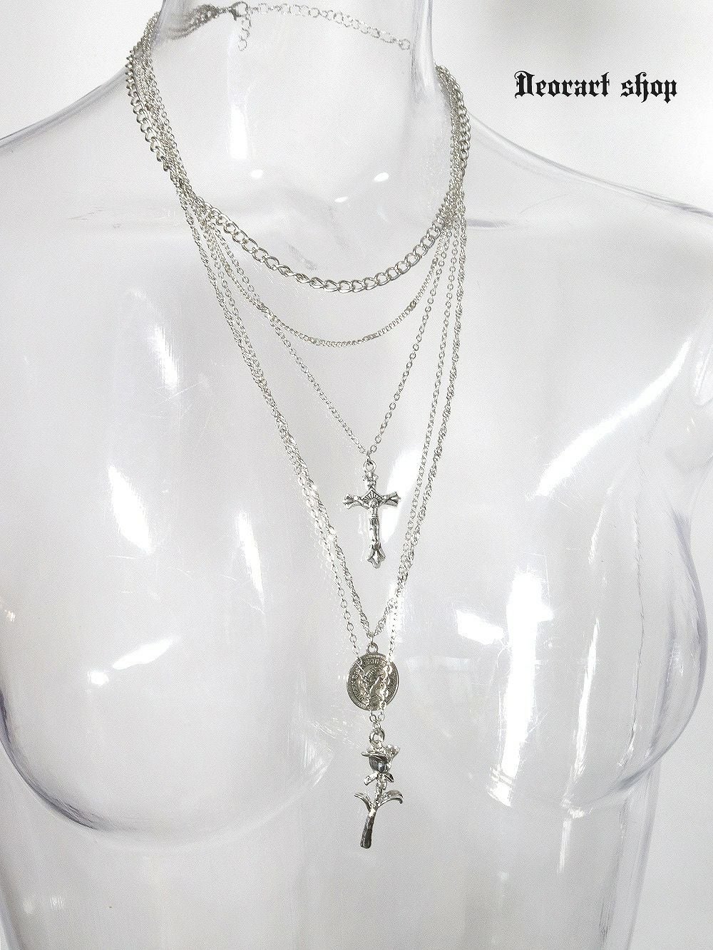 BY1166 [ 薔薇 ]3連 チェーン ネックレス [十字架・cross] | Deorart shop