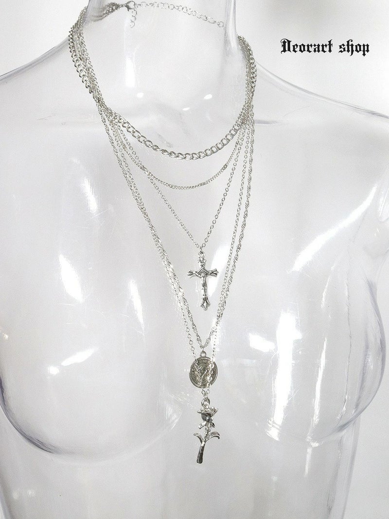 Deorart,ディオラート,V系,ヴィジュアル系,ネックレス,ペンダント,ジャラジャラ,重ね付け,3連,4連,三連,四連,薔薇,十字架,ネックレス,バンド,メンズ,レディス