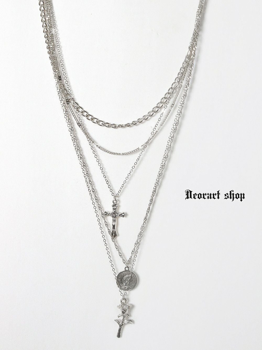 Deorart,ディオラート,V系,ヴィジュアル系,ネックレス,ペンダント,ジャラジャラ,重ね付け,3連,4連,三連,四連,薔薇,十字架,ネックレス,バンド,メンズ,レディス