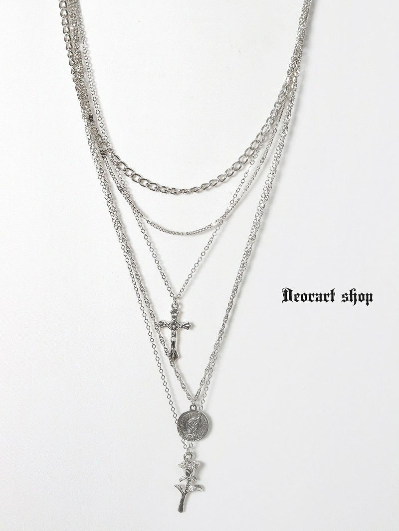 Deorart,ディオラート,V系,ヴィジュアル系,ネックレス,ペンダント,ジャラジャラ,重ね付け,3連,4連,三連,四連,薔薇,十字架,ネックレス,バンド,メンズ,レディス