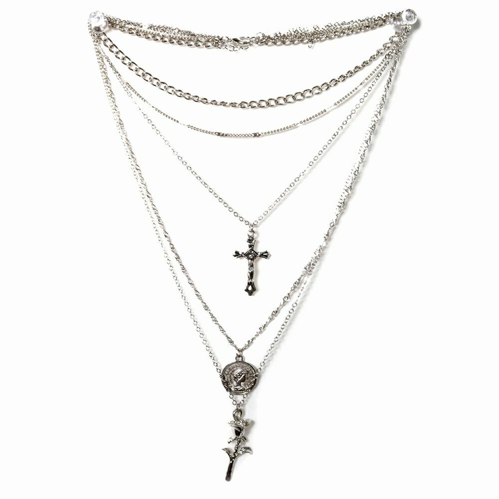 BY1166 [ 薔薇 ]3連 チェーン ネックレス [十字架・cross] | Deorart shop