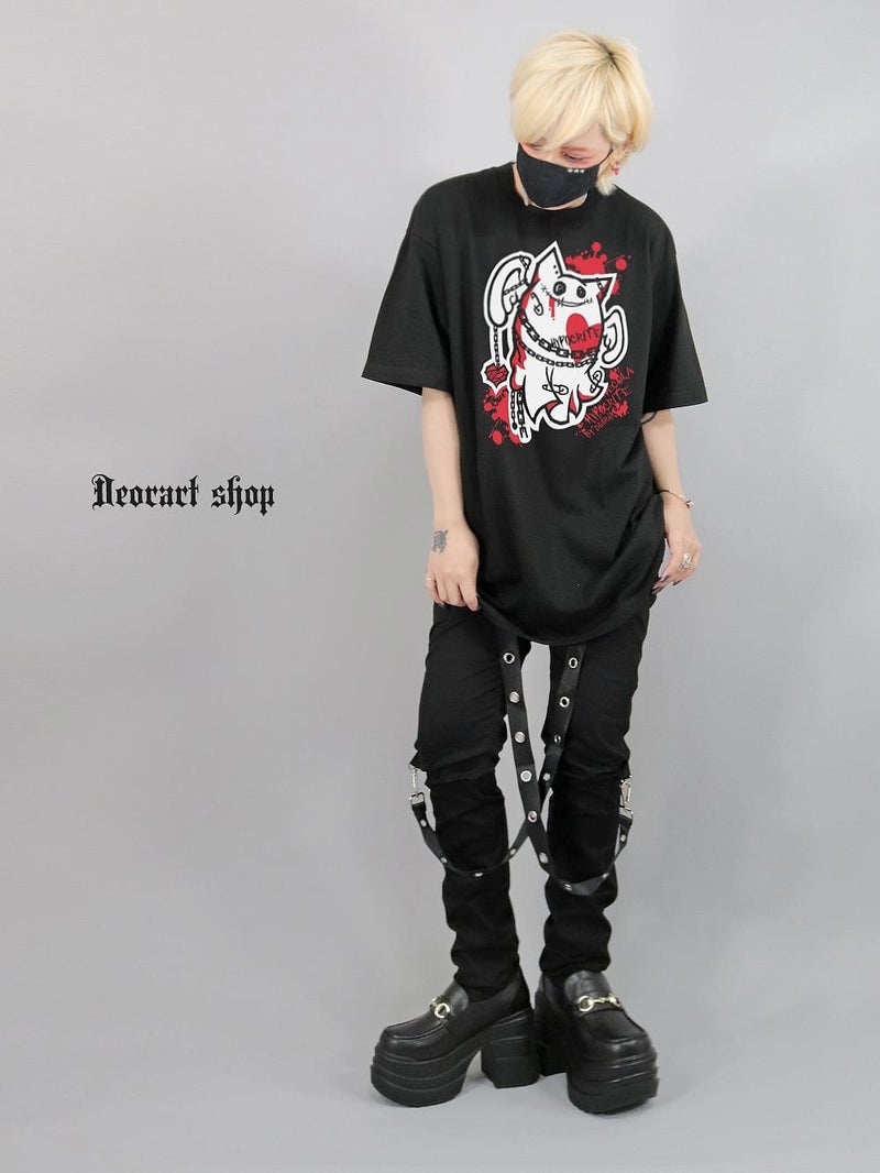 Deorart,ディオラート,ビッグT,オーバーサイズ,プリント,Tシャツ,NECOLA,ネコラ,地雷系, ペア,お揃い,天使,悪魔,メタル系,ライブ,V系,emo,Vrock