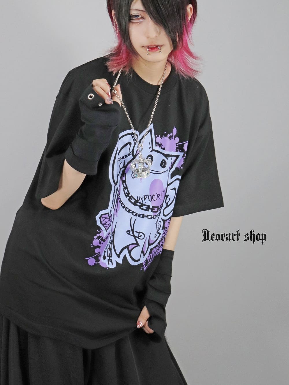 Deorart,ディオラート,ビッグT,オーバーサイズ,プリント,Tシャツ,NECOLA,ネコラ,地雷系, ペア,お揃い,天使,悪魔,メタル系,ライブ,V系,emo,Vrock