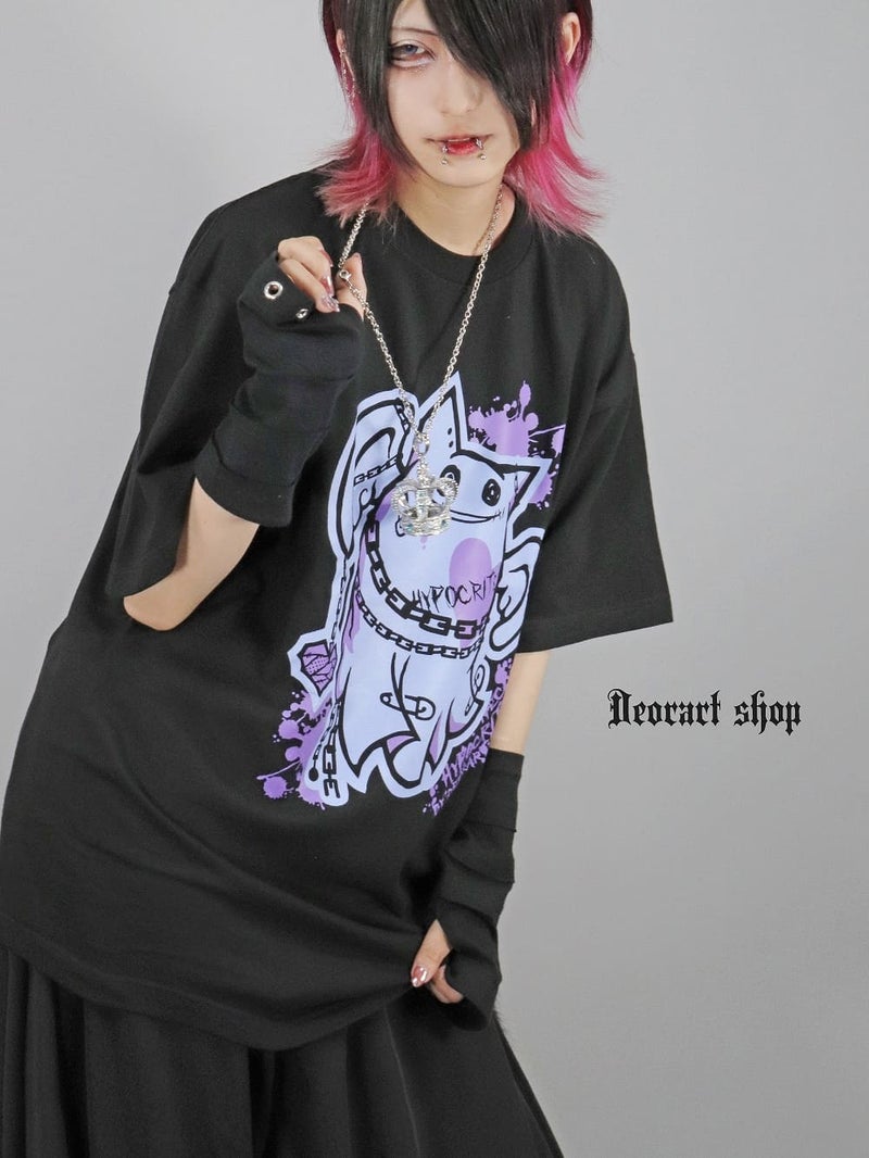 Deorart,ディオラート,ビッグT,オーバーサイズ,プリント,Tシャツ,NECOLA,ネコラ,地雷系, ペア,お揃い,天使,悪魔,メタル系,ライブ,V系,emo,Vrock