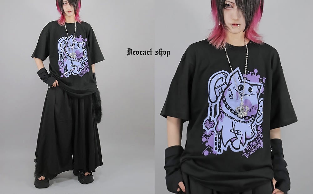 Deorart,ディオラート,ビッグT,オーバーサイズ,プリント,Tシャツ,NECOLA,ネコラ,地雷系, ペア,お揃い,天使,悪魔,メタル系,ライブ,V系,emo,Vrock