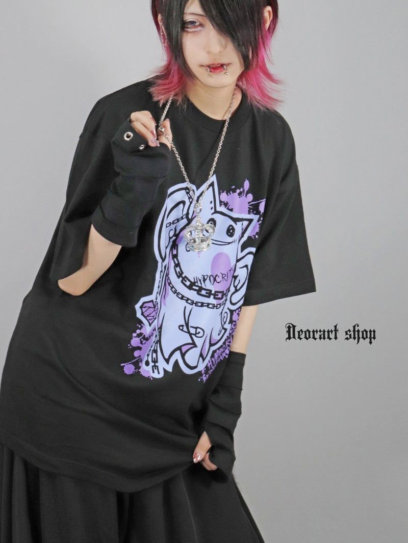 Deorart,ディオラート,ビッグT,オーバーサイズ,プリント,Tシャツ,NECOLA,ネコラ,地雷系, ペア,お揃い,天使,悪魔,メタル系,ライブ,V系,emo,Vrock