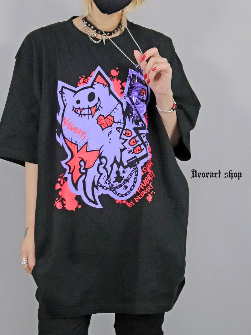 Deorart,ディオラート,ビッグT,オーバーサイズ,プリント,Tシャツ,NECOLA,ネコラ,地雷系,ペア,お揃い,天使,悪魔,メタル系,ライブ,V系,emo,Vrock