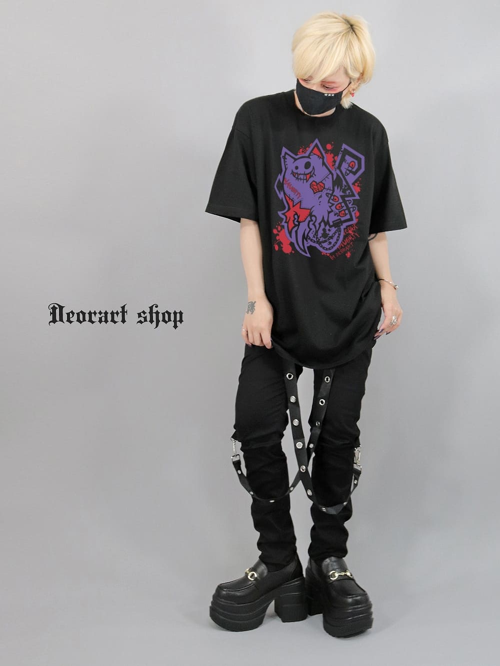 Deorart,ディオラート,ビッグT,オーバーサイズ,プリント,Tシャツ,NECOLA,ネコラ,地雷系,ペア,お揃い,天使,悪魔,メタル系,ライブ,V系,emo,Vrock