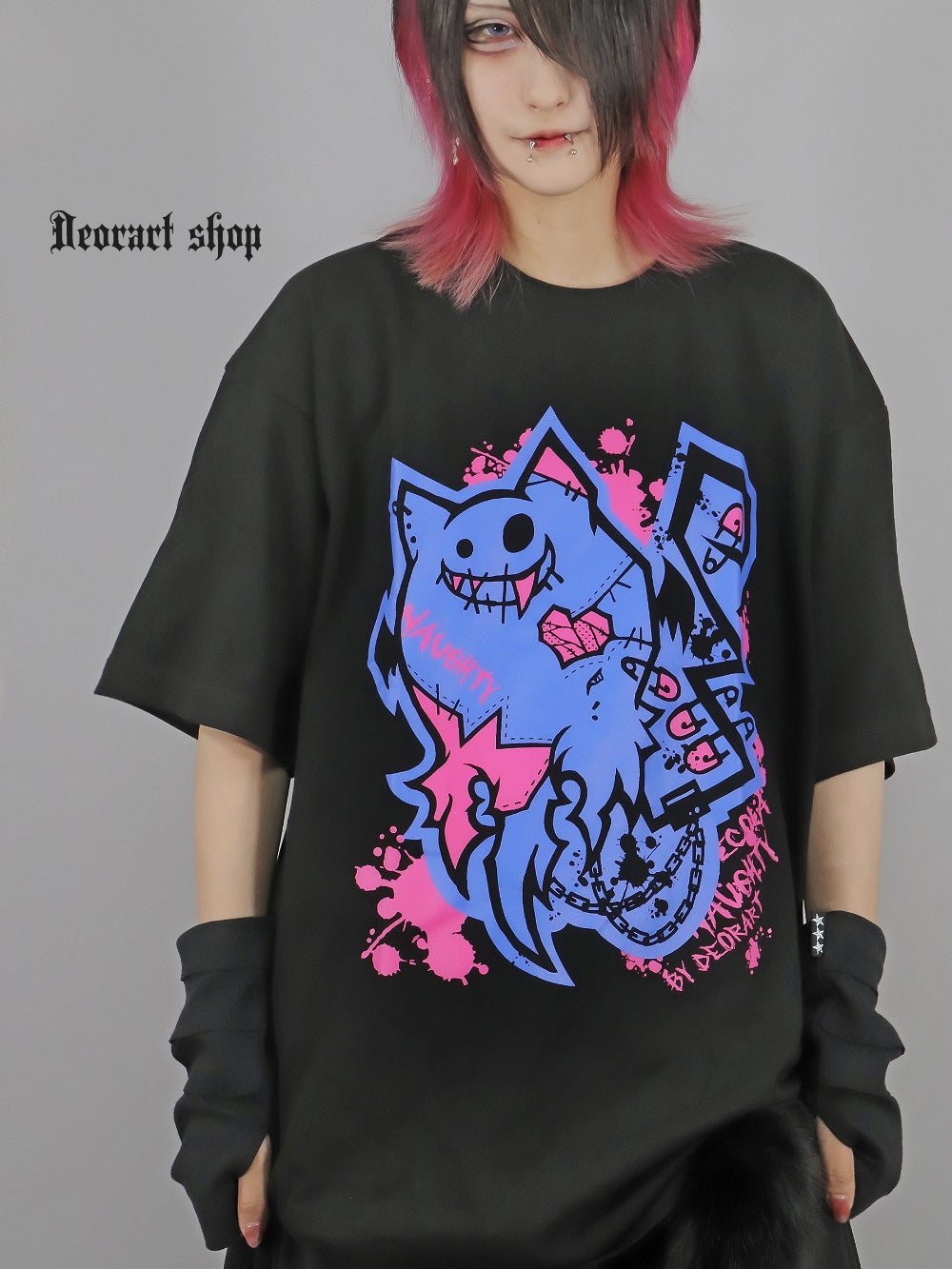 Deorart,ディオラート,ビッグT,オーバーサイズ,プリント,Tシャツ,NECOLA,ネコラ,地雷系,ペア,お揃い,天使,悪魔,メタル系,ライブ,V系,emo,Vrock