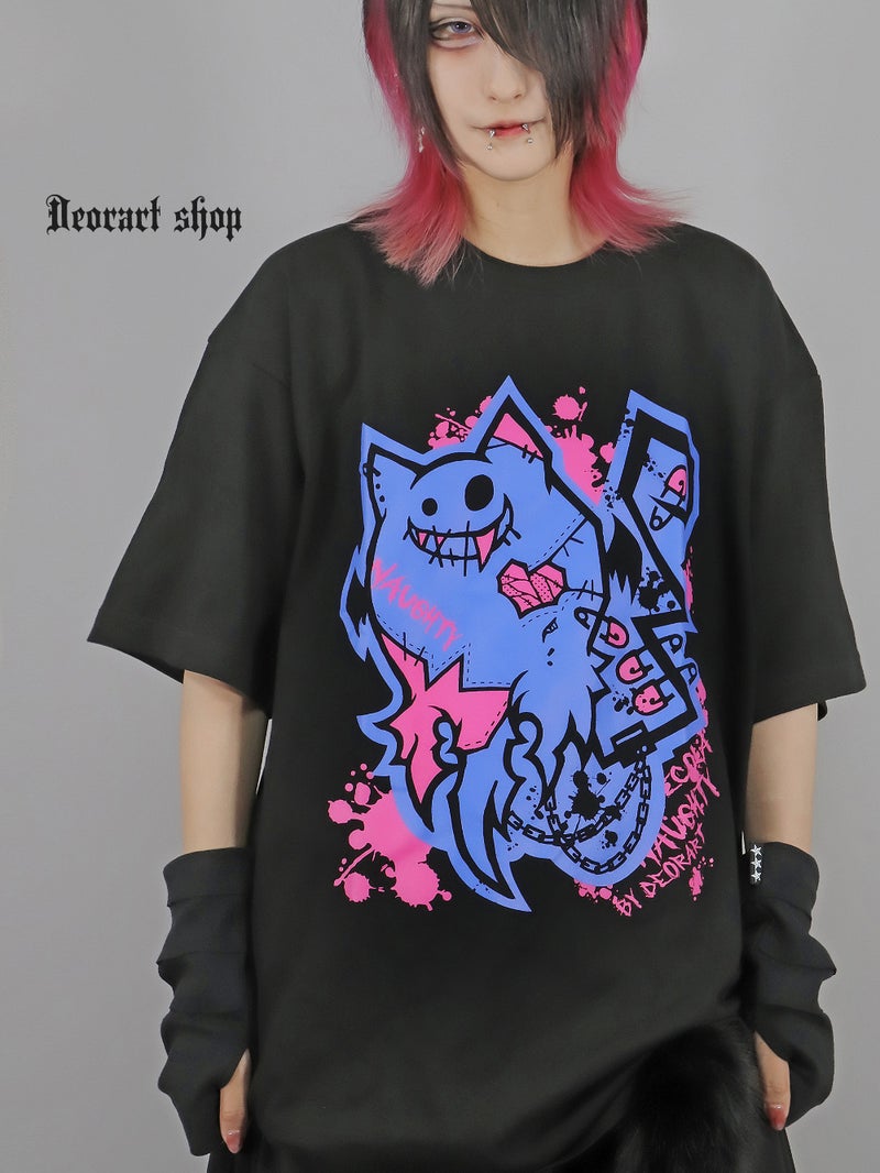 Deorart,ディオラート,ビッグT,オーバーサイズ,プリント,Tシャツ,NECOLA,ネコラ,地雷系,ペア,お揃い,天使,悪魔,メタル系,ライブ,V系,emo,Vrock