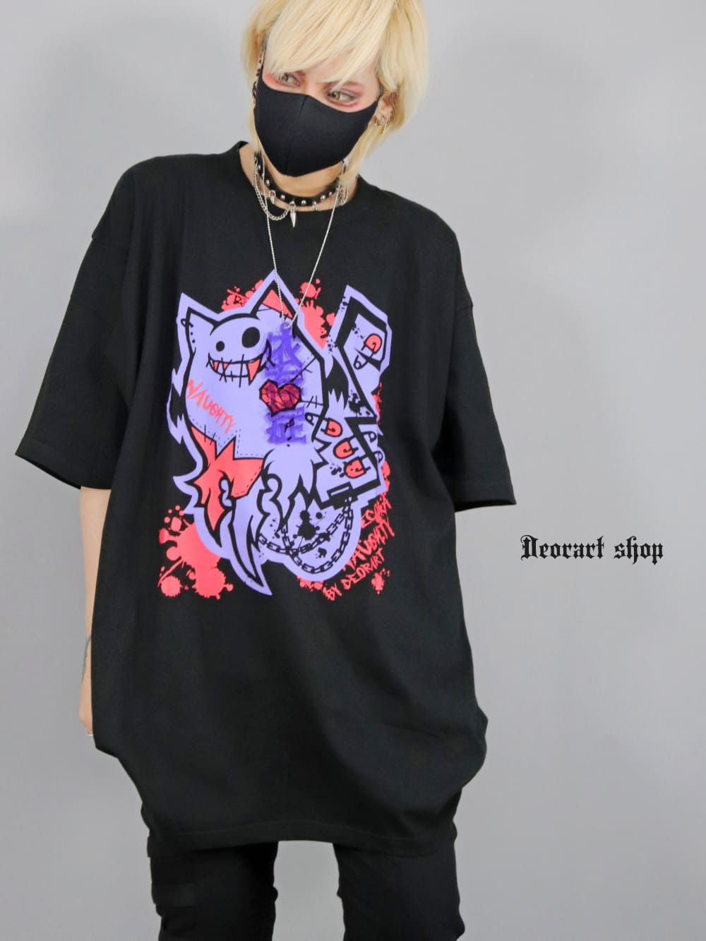 Deorart,ディオラート,ビッグT,オーバーサイズ,プリント,Tシャツ,NECOLA,ネコラ,地雷系,ペア,お揃い,天使,悪魔,メタル系,ライブ,V系,emo,Vrock