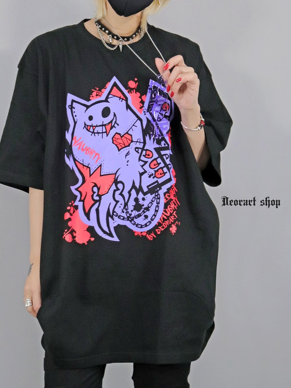 Deorart,ディオラート,ビッグT,オーバーサイズ,プリント,Tシャツ,NECOLA,ネコラ,地雷系,ペア,お揃い,天使,悪魔,メタル系,ライブ,V系,emo,Vrock