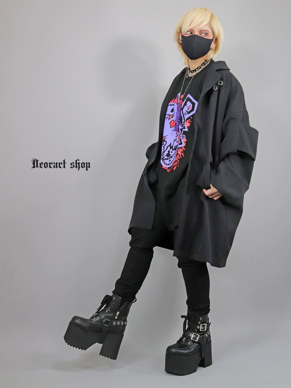 Deorart,ディオラート,ビッグT,オーバーサイズ,プリント,Tシャツ,NECOLA,ネコラ,地雷系,ペア,お揃い,天使,悪魔,メタル系,ライブ,V系,emo,Vrock