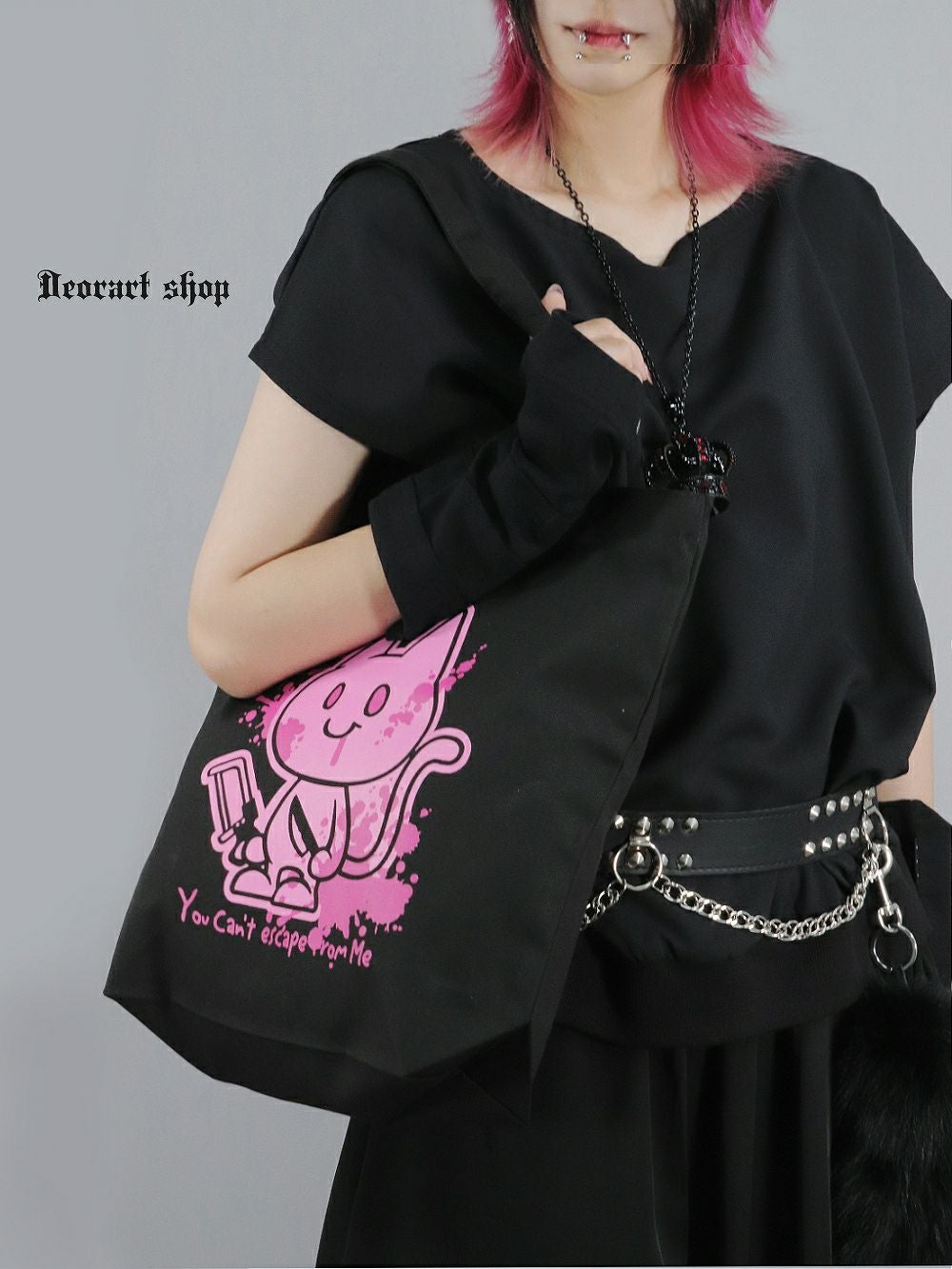 Deorart,ディオラート,パンクロック,サブカル系,NECOLA,ネコラ,地雷系, ペア,お揃い,バッグ,キャラクター,病み,猫,サブバッグ,エコバッグ,ライブ,V系,emo,Vrock