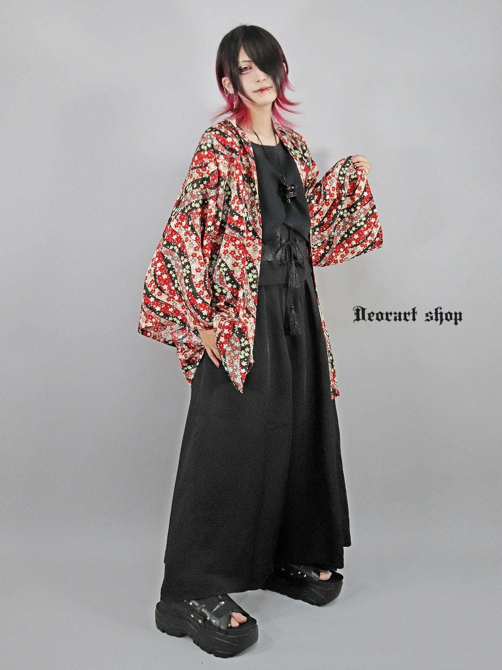 Deorart,ディオラート,和装,和柄,羽織り,浴衣,着物,赤,青,派手,ゴシック,和ゴス,コスプレ,衣装,, 地雷系,ライブ,V系,emo,Vrock,kimono,anime,fashion