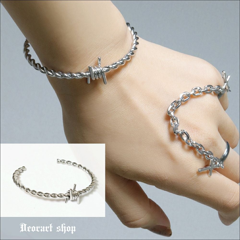 Deorart,ディオラート,有刺鉄線,スタッズ,バングル,腕輪,重ね付け,V系,ヴィジュアル系,サブカル,ファッション,連結,アーマーリング,メンズ,レディス ,emo,Vrock,kimono,anime,fashion