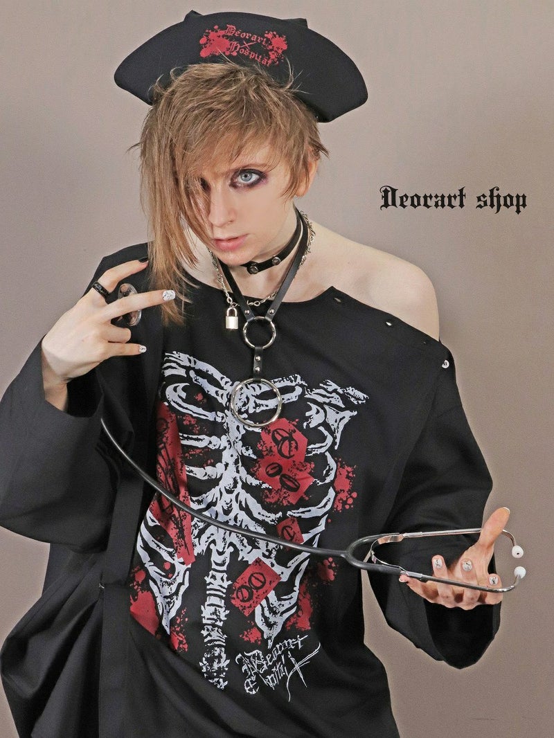 Deorart,ディオラート,ハロウィン・コスプレ・ナースキャップ・ナースハット,病院,ゾンビ,テーマパークコーデ,ホラー・衣装・大人・メンズ・レディス,包帯,ナースコーデ,ドクター,注射器,医者,白衣,マッドサイエンティスト,通販,地雷系,,V系,ヴィジュアル系,男,ファッション,mad scientist,emo,fashion