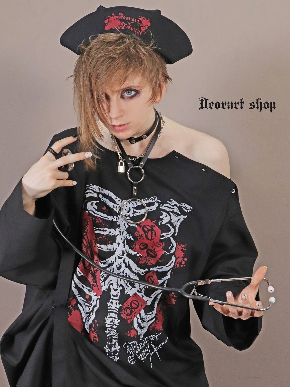 Deorart,ディオラート,ハロウィン・コスプレ・ナースキャップ・ナースハット,病院,ゾンビ,テーマパークコーデ,ホラー・衣装・大人・メンズ・レディス,包帯,ナースコーデ,ドクター,注射器,医者,白衣,マッドサイエンティスト,通販,地雷系,,V系,ヴィジュアル系,男,ファッション,mad scientist,emo,fashion