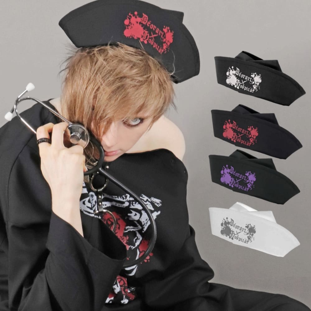 Deorart,ディオラート,ハロウィン・コスプレ・ナースキャップ・ナースハット,病院,ゾンビ,テーマパークコーデ,ホラー・衣装・大人・メンズ・レディス,包帯,ナースコーデ,ドクター,注射器,医者,白衣,マッドサイエンティスト,通販,地雷系,,V系,ヴィジュアル系,男,ファッション,mad scientist,emo,fashion