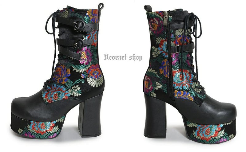 Deorart,ディオラート,厚底ブーツ,和柄,ブーツ,原宿系ファッション,ベルト付,通販,20代,30代,40代,V系ファッション,秋冬,レディース,メンズ