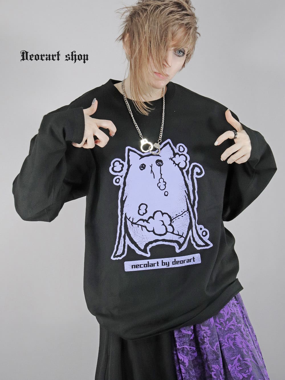 Deorart,ディオラート,necola,necolart,ネコラ,ネコラート,病みかわ,キャラクター,地雷,猫,プリント,イラスト,メンズ,レディス,ビッグT,大きいサイズ,オーバーサイズ,Tシャツ,ロンT,通販,ブランド