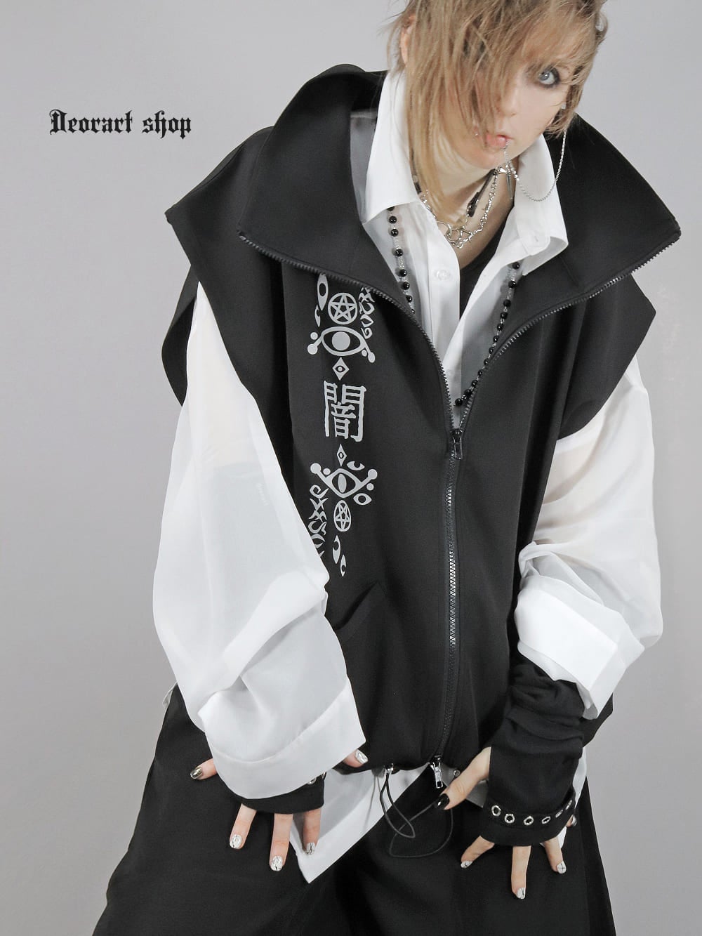 Deorart,ディオラート,地雷系,猫耳,ネコ,猫柄,サイバー,サイバーパンク,妖怪,和装,ホラー,着物,振袖,闇,漢字,原宿系,ジャージ,V系,emo,punk,rock,harajyuku,メンズ,レディース,オーバーサイズ,大きいサイズ,ゴシック,モード,ファッション,服,通販