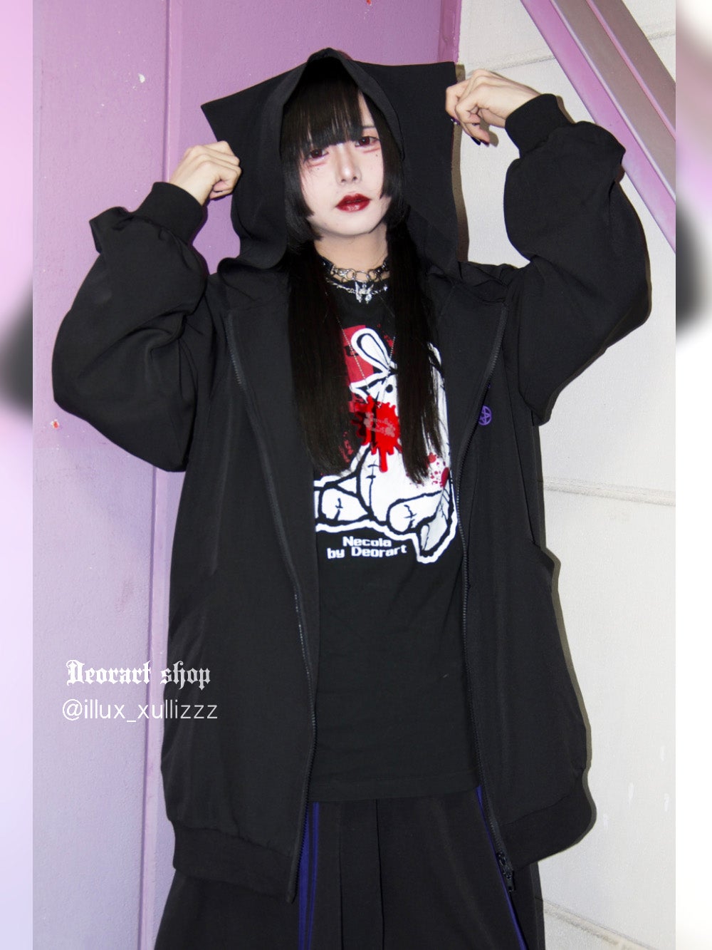 Deorart,ディオラート,地雷系,猫耳,ネコミミ,ケモミミ,パーカー,尻尾,猫柄,サイバー,サイバーパンク,妖怪,和装,ホラー,着物,振袖,闇,漢字,原宿系,ジャージ,V系,emo,punk,rock,harajyuku,メンズ,レディース,オーバーサイズ,大きいサイズ,ゴシック,モード,ファッション,服,通販