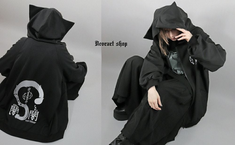 Deorart,ディオラート,地雷系,猫耳,ネコミミ,ケモミミ,パーカー,尻尾,猫柄,サイバー,サイバーパンク,妖怪,和装,ホラー,着物,振袖,闇,漢字,原宿系,ジャージ,V系,emo,punk,rock,harajyuku,メンズ,レディース,オーバーサイズ,大きいサイズ,ゴシック,モード,ファッション,服,通販