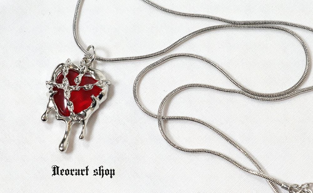 Deorart,ディオラート,心臓,ハート,チェーンネックレス,チョーカー,パンクロック,地雷系,Y2K,ゴシック,GOTH,ホラー,オカルト,メンズ,レディス,メルト,とろとろ,血,ヴァンパイア,