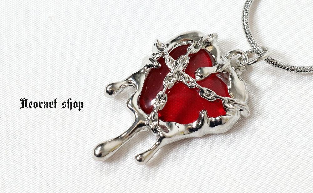 Deorart,ディオラート,心臓,ハート,チェーンネックレス,チョーカー,パンクロック,地雷系,Y2K,ゴシック,GOTH,ホラー,オカルト,メンズ,レディス,メルト,とろとろ,血,ヴァンパイア,
