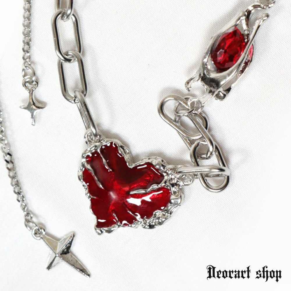 BY1183 ブラッドハート・ ゴシックチェーン チョーカー[心臓・コウモリ