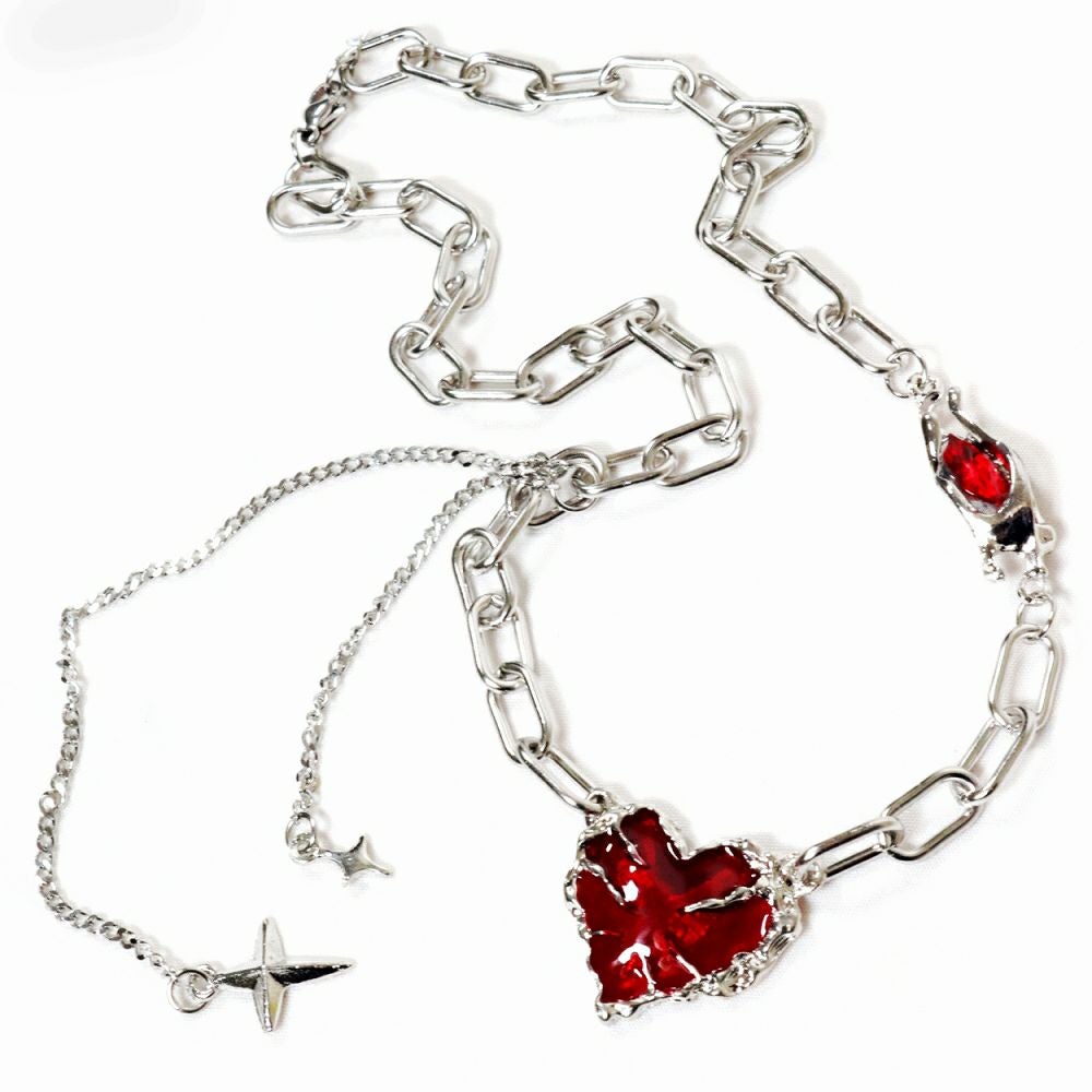 BY1183 ブラッドハート・ ゴシックチェーン チョーカー[心臓・コウモリ