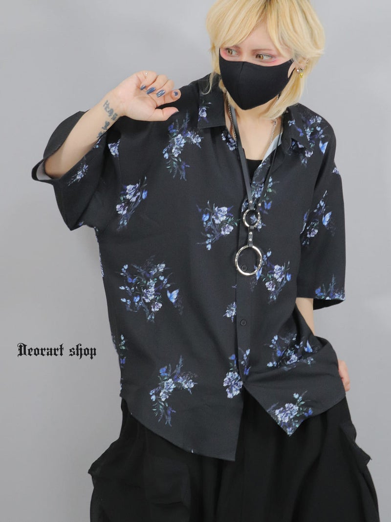 Deorart,ディオラート,薔薇,蝶,ローズ,モード,個性派,総柄シャツ,V系シャツ,パーティ,ドレスアップ,オーバーサイズ,メンズ,レディス,おしゃれ,カッコイイ,地雷系,ホスト,ライブ衣装,通販