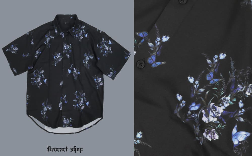 Deorart,ディオラート,薔薇,蝶,ローズ,モード,個性派,総柄シャツ,V系シャツ,パーティ,ドレスアップ,オーバーサイズ,メンズ,レディス,おしゃれ,カッコイイ,地雷系,ホスト,ライブ衣装,通販