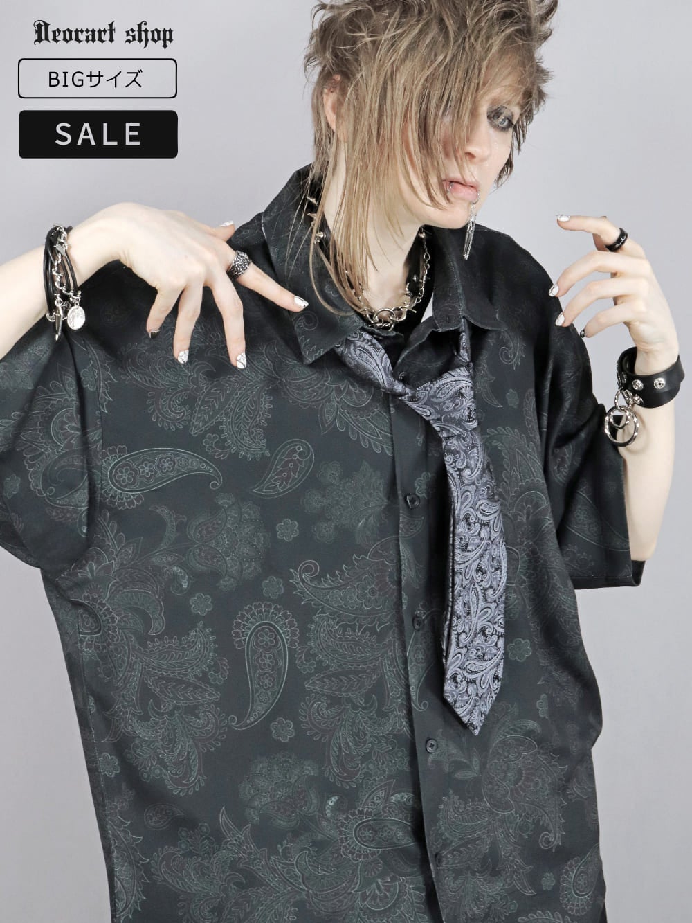 Deorart,ディオラート,ペイズリー,モノトーン,モード,個性派,総柄シャツ,V系シャツ,パーティ,ドレスアップ,オーバーサイズ,メンズ,レディス,おしゃれ,カッコイイ,地雷系,ホスト,ライブ衣装,通販