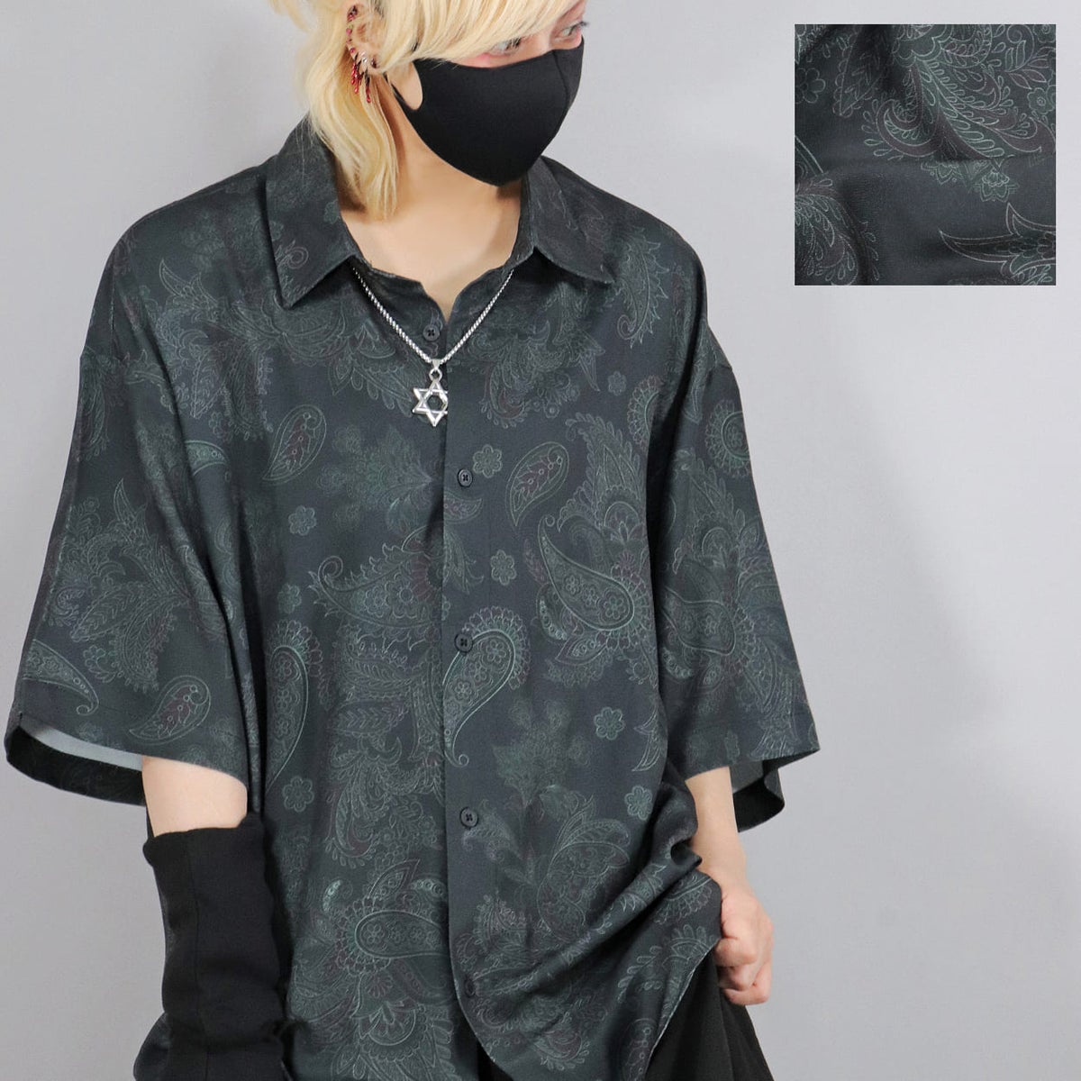 Deorart,ディオラート,ペイズリー,モノトーン,モード,個性派,総柄シャツ,V系シャツ,パーティ,ドレスアップ,オーバーサイズ,メンズ,レディス,おしゃれ,カッコイイ,地雷系,ホスト,ライブ衣装,通販