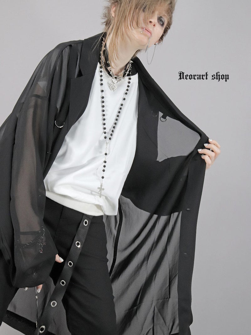 Deorart,ディオラート,モード,ゴシック,ファッション,シアー,透け感,ジャケット,テーラード,ライトアウター,黒,ブラック,V系,ヴィジュアル系,ホスト,バンド,大人,ライブ,衣装,メンズ,レディス,通販,Vkei,anime,goth,emo,fashion,japan,kimono,Jrock