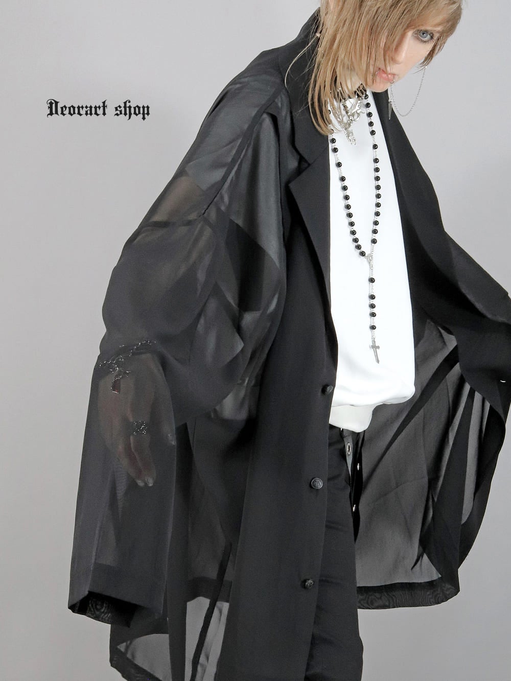 Deorart,ディオラート,モード,ゴシック,ファッション,シアー,透け感,ジャケット,テーラード,ライトアウター,黒,ブラック,V系,ヴィジュアル系,ホスト,バンド,大人,ライブ,衣装,メンズ,レディス,通販,Vkei,anime,goth,emo,fashion,japan,kimono,Jrock