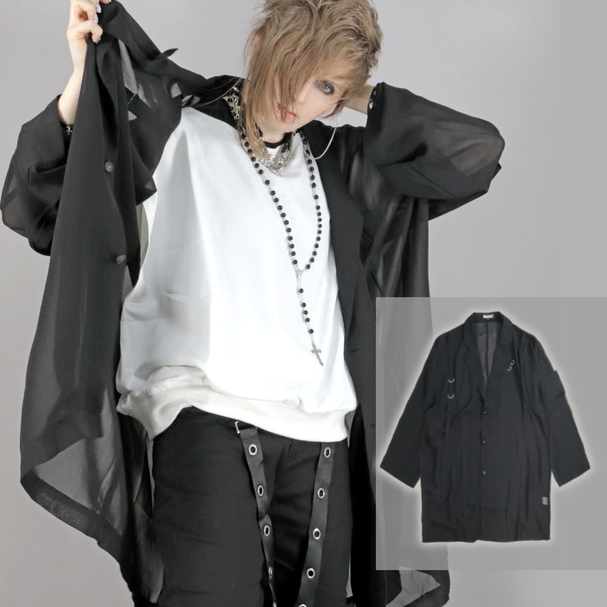Deorart,ディオラート,モード,ゴシック,ファッション,シアー,透け感,ジャケット,テーラード,ライトアウター,黒,ブラック,V系,ヴィジュアル系,ホスト,バンド,大人,ライブ,衣装,メンズ,レディス,通販,Vkei,anime,goth,emo,fashion,japan,kimono,Jrock
