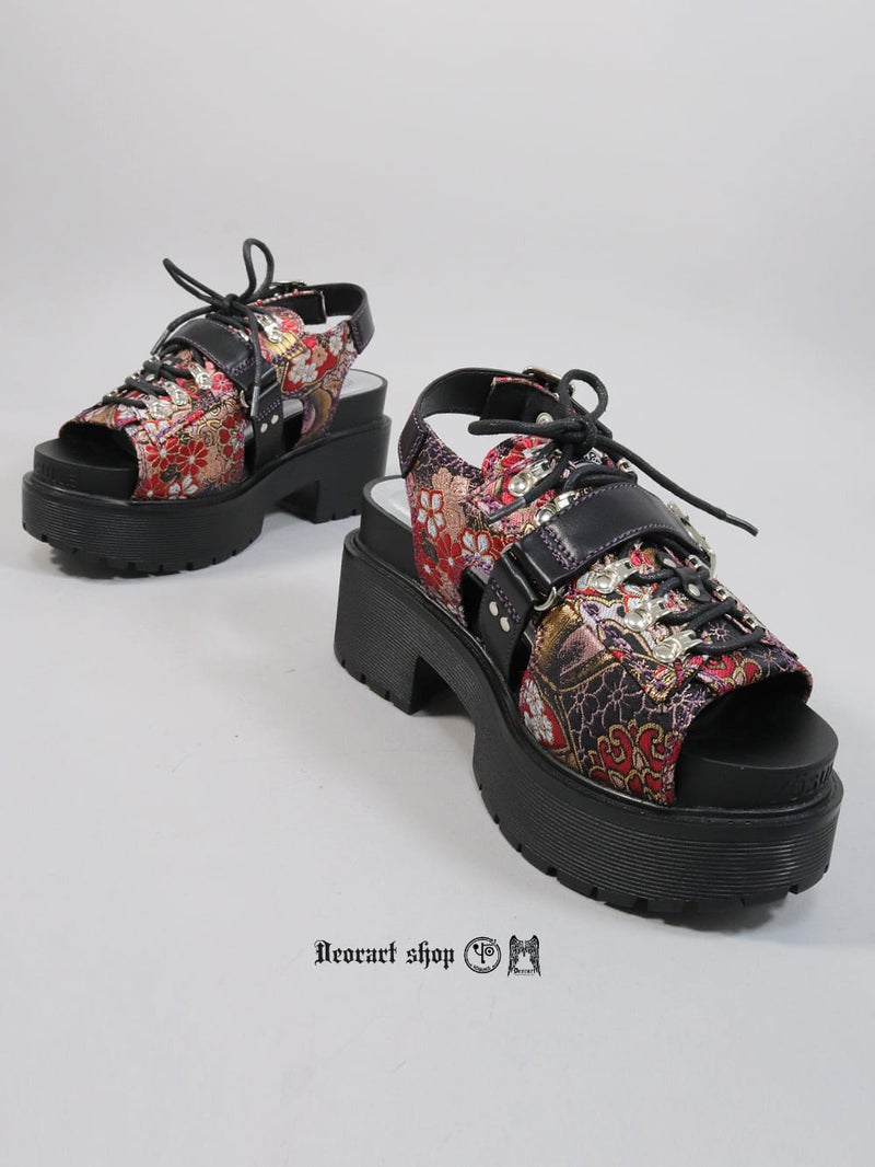 Deorart,ディオラート,シューズ,靴,ハトメ,ベルト,和柄,刺繍,桜,厚底,編み上げ,レースアップ,コスプレ,ゴシック,モード,emoRock,GOTH,emopunk,shoes,sandal