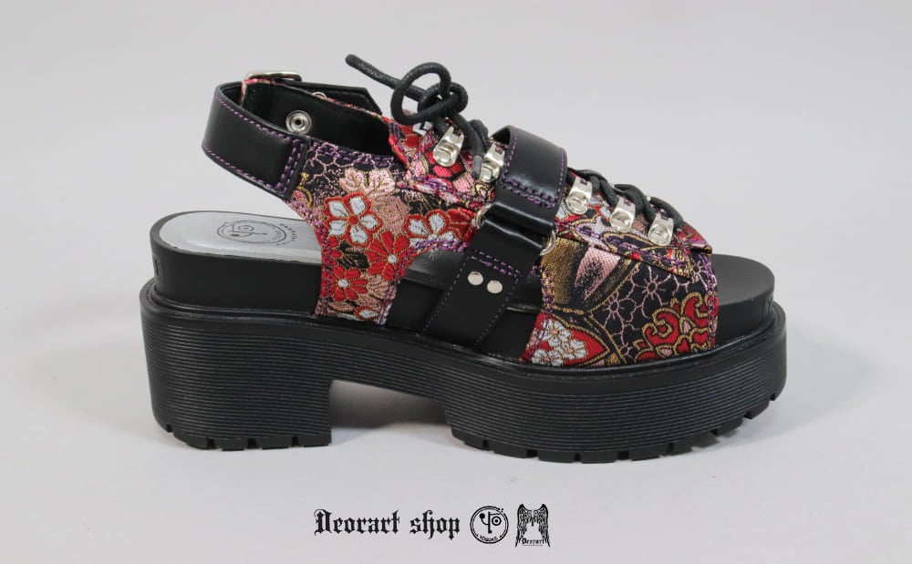 Deorart,ディオラート,シューズ,靴,ハトメ,ベルト,和柄,刺繍,桜,厚底,編み上げ,レースアップ,コスプレ,ゴシック,モード,emoRock,GOTH,emopunk,shoes,sandal
