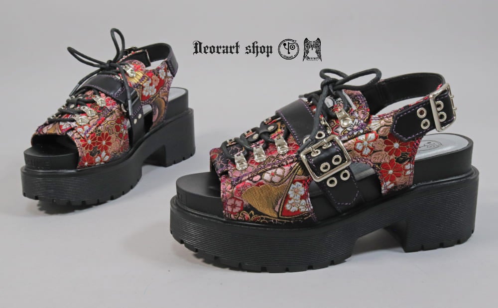 Deorart,ディオラート,シューズ,靴,ハトメ,ベルト,和柄,刺繍,桜,厚底,編み上げ,レースアップ,コスプレ,ゴシック,モード,emoRock,GOTH,emopunk,shoes,sandal